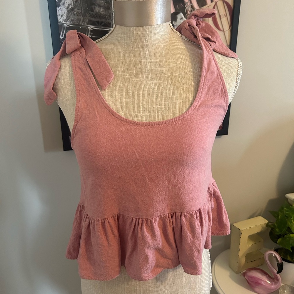PacSun Pink Tie Front Peplum Tank Top